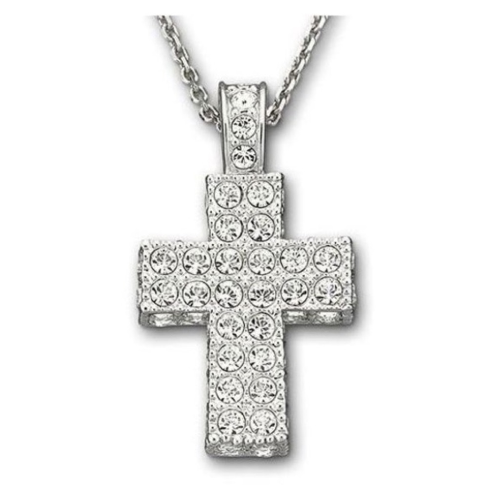 16" Swarovski Silver Pave Cross Necklace